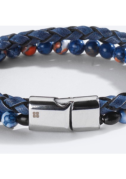Erkek Mavi %100 Deri ve Ceyt Taşlı Bileklik A51Y9606 fiyatları