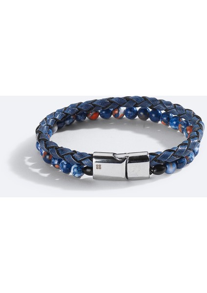 Erkek Mavi %100 Deri ve Ceyt Taşlı Bileklik A51Y9606 modelleri