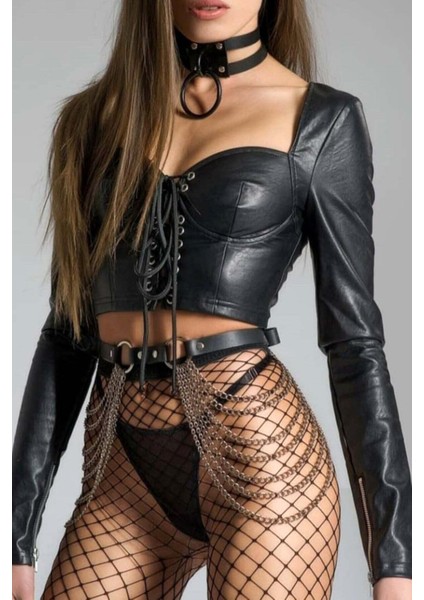 Kampanya Estevia Jrt Zincirli Ayarlanabilir Deri Bel Kemeri ve Tasma Harness - 738 Yeni!!!