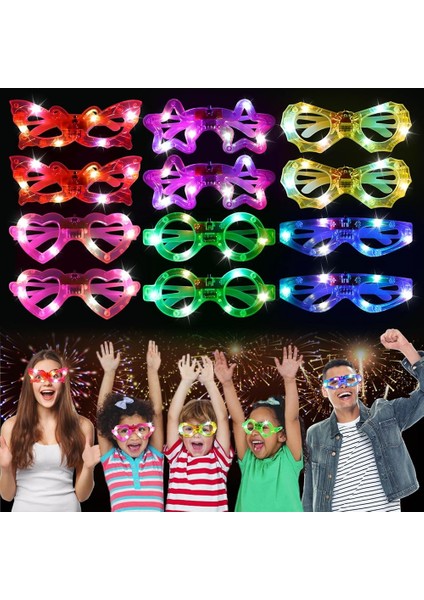 LED Işıklı 6 Model Yanar Söner Parti Gözlüğü 12 Adet Yeni!!!