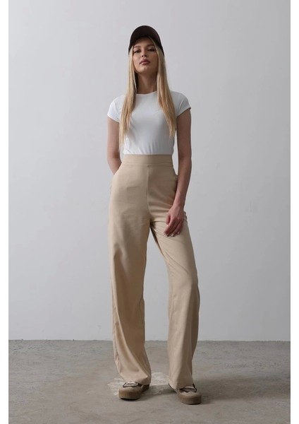 Beli Yarım Lastikli Palazzo Pantolon - Camel