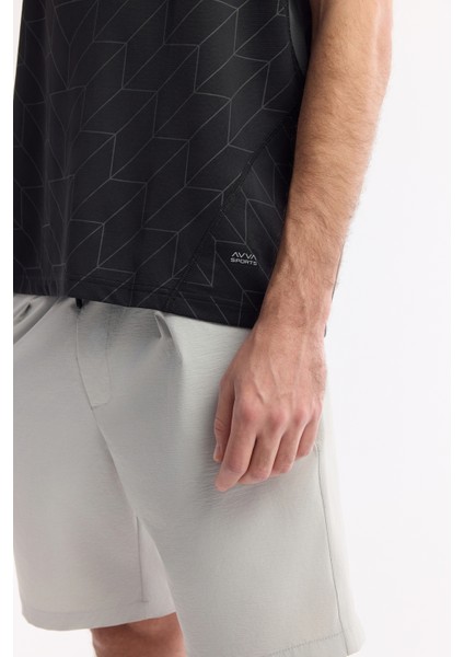 Erkek Siyah Bisiklet Yaka Geometrik Desenli Bloklu Teknik Kumaş Detaylı T-shirt A51Y1160
