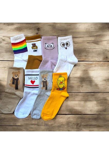 8 Li Renkli Eğlenceli Kolej Çorap Seti modelleri