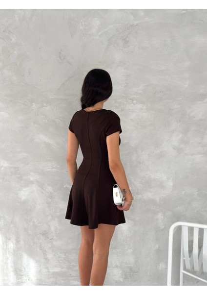 Kısa Kollu Mini Elbise - Füme