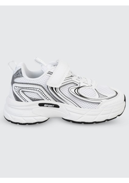 Erkek Çocuk Spor Ayakkabı 31-36 Numara Beyaz-Siyah