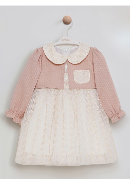 Kız Çocuk Bolerolu Elbise 1-3 Yaş Pudra
