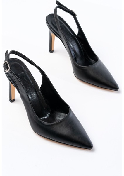 ST-1153 Siyah Günlük Arkası Açık 9 cm Topuklu Kadın Ayakkabı modelleri