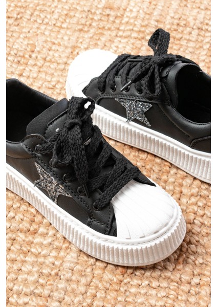 DM-7100 Siyah Bağcıklı Termo Taban Taş Aksesuarlı Günlük Spor Ayakkabı indirimleri