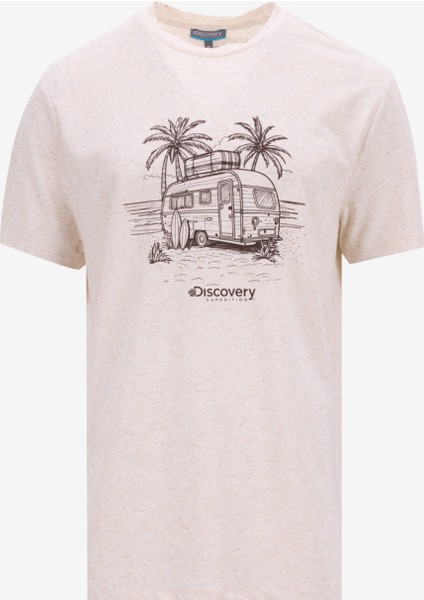 D5SM-TST3882 Kahve Melanj Bisiklet Yaka Relaxed Baskılı Erkek T-Shirt