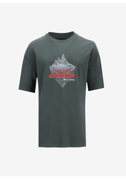 D5SM-TST3842 Yeşil Bisiklet Yaka Relaxed Baskılı Erkek T-Shirt