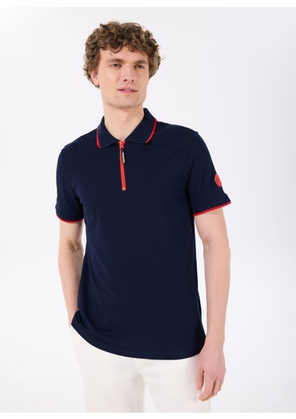 D5SM-TST3805 Lacivert - Kırmızı Relaxed Düz Erkek Polo T-Shirt