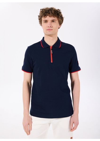 D5SM-TST3805 Lacivert - Kırmızı Relaxed Düz Erkek Polo T-Shirt modelleri