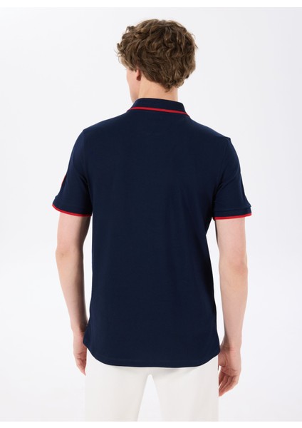 D5SM-TST3805 Lacivert - Kırmızı Relaxed Düz Erkek Polo T-Shirt indirimleri