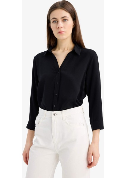 Regular Fit Basic Düz Uzun Kollu Siyah Gömlek K4655AZ25SP modelleri