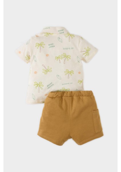 Erkek Bebek 2'li Takım Palmiye Desenli Kısa Kollu Polo Tişört Beli Lastikli Şort E8726A525SM fırsatları