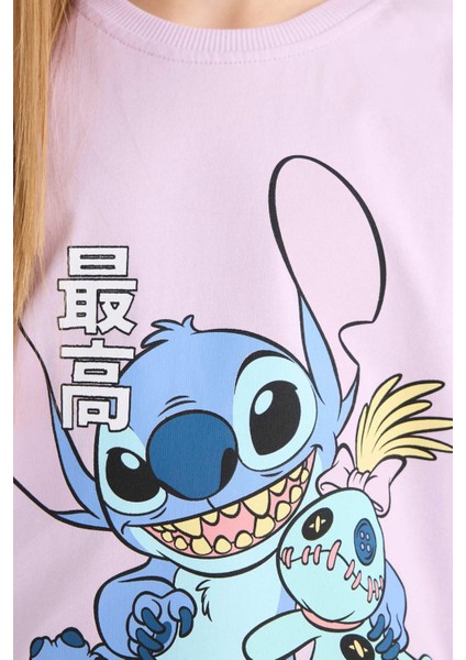Kız Çocuk Disney Lilo & Stitch Relax Fit Bisiklet Yaka Kısa Kollu Tişört E2611A825SM