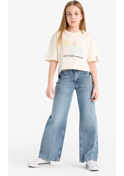 Kız Çocuk Boxy Fit Bisiklet Yaka Baskılı Kısa Kollu Tişört fiyatları