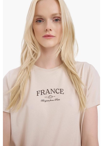 Relax Fit Bisiklet Yaka Baskılı Penye Kısa Kollu Tişört E5538AX25SM fırsatları