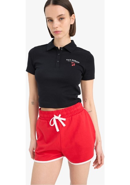 Coool Fitted Polo Yaka Baskılı Ribana Kısa Kollu Siyah Tişört D1095AX25SM modelleri