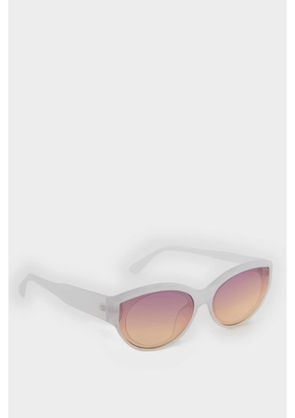 Kadın Oval Beyaz Transparan Plastik Çerçeve Pembe Cam UV Güneş Gözlüğü F0619AXNS