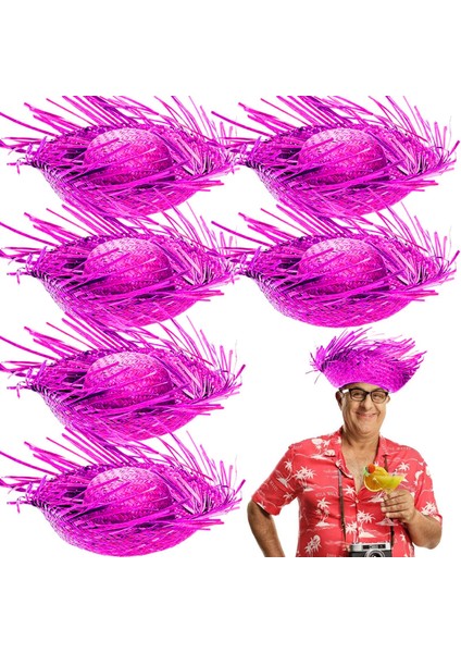 Fırsat Byr Tropikal Parti Pembe Fuşya Hasır Hawaii Şapkası 13 x 36 cm Yeni