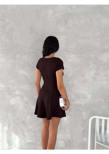 Kısa Kollu Mini Elbise - Füme