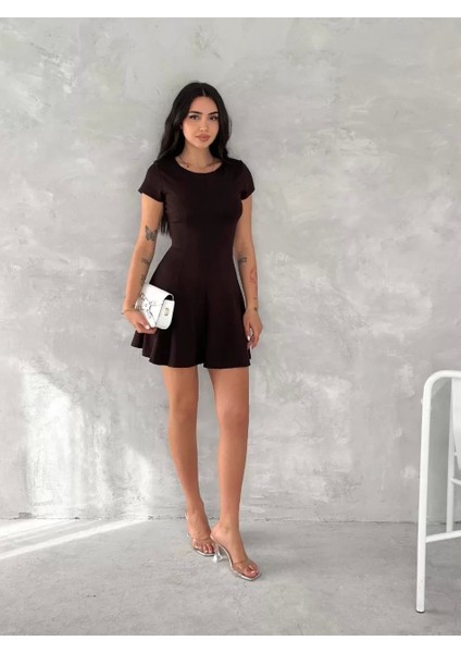 Kısa Kollu Mini Elbise - Füme