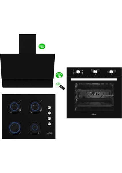 Black Turmalin Plus 3'lü Kumandalı Cam Ankastre Set ( FM7600B-FM2200B-FM3400B )
