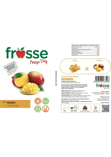 Mango Kıtırı - Freeze Dried - Üretici Firmadan Dondurularak Kurutulmuş Mango Cipsi 20 gr