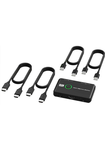4K HDMI Kvm Switch 2 Port USB 2 Pc Tek Kasa Klavye Mouse Kontrol Çoklayıcı