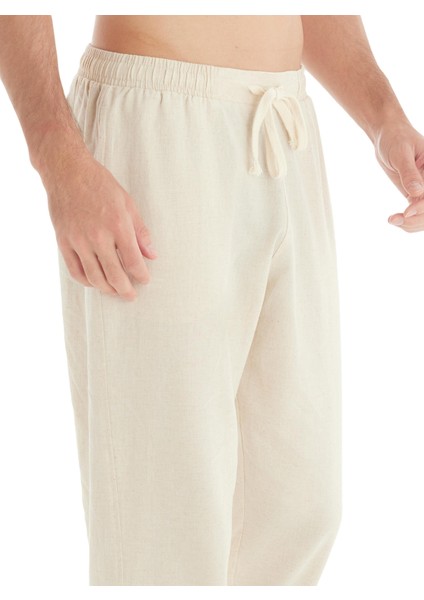 Erkek Premium Keten Bej Pantolon Tek Alt C0T4N7O04
