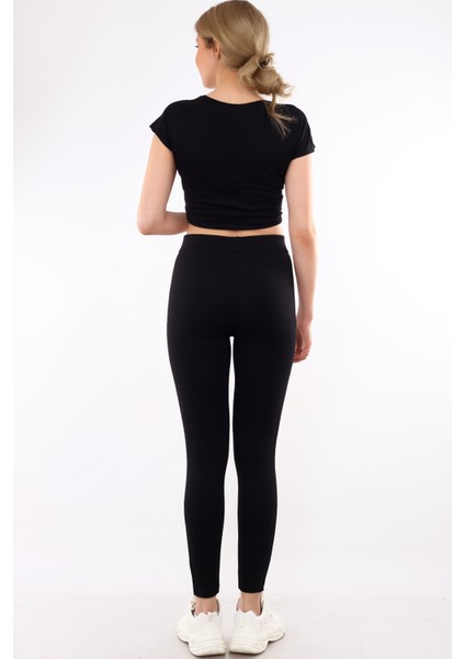 Yüksek Bel Parlak Gümüş Simli Şeritli Kadın Tayt 4010G fırsatları