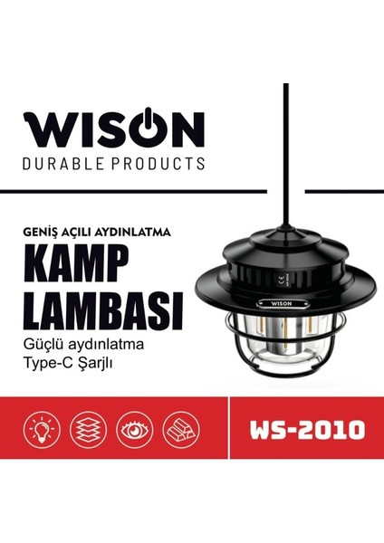 Wıson Kamp Lambası 3 Işık Rengi Fonksiyonlu Çok Amaçlı Işıldak