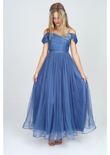 Kız Çocuk Parlak Sim ve Payet Detaylı Uzun Abiye ELBISE-ABY-0013 fiyatları