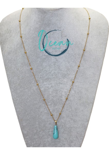 Özel Tasarım Orijinal Turkuvaz Taşlı Gold Çelik Zincir Kolye Seti fırsatları