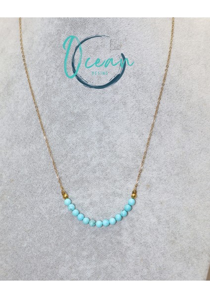 Özel Tasarım Orijinal Turkuvaz Taşlı Gold Çelik Zincir Kolye Seti indirimleri