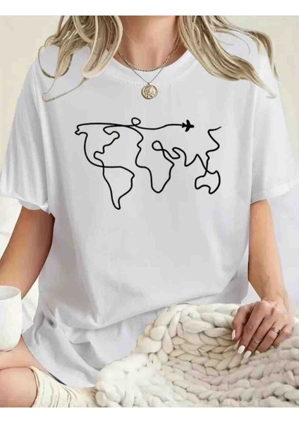 Planet Baskılı Özel Tasarım Oversize Tshirt