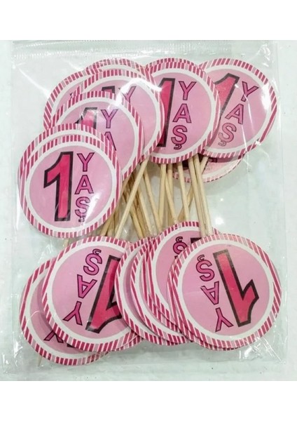 20 Li 1 Yaş Süsleme Kürdanı (Cupcake - Muffin -Kek Dekoratif Kürdan)