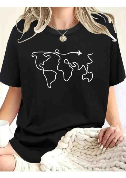 Planet Baskılı Özel Tasarım Oversize Tshirt