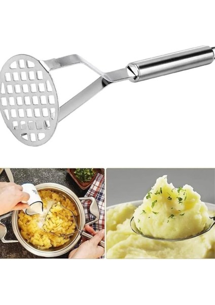 Sermetsüsdünyası Pratik Renkli Saplı Patates Ezeceği Metal Patates Ezici