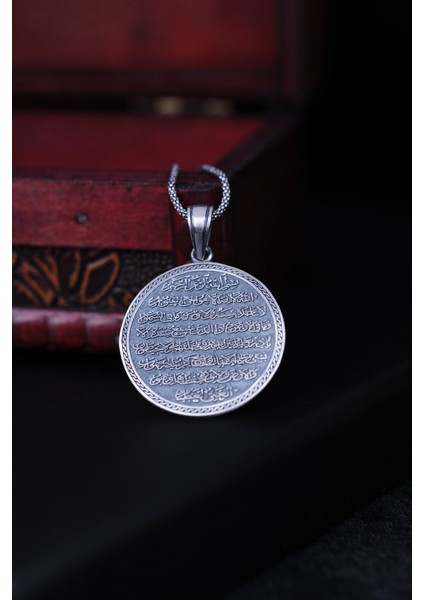 925 Ayar Gümüş Özel Tasarım Ayetü'l-Kürsi Yazılı Erkek Kolye