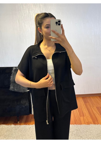 Siyah Bel Lastik Detaylı Yelekli Modal Takım fiyatları