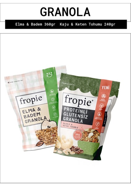 Elma Badem ve Proteinli Glutensiz Kaju Keten Tohumu Granola Paketi X2