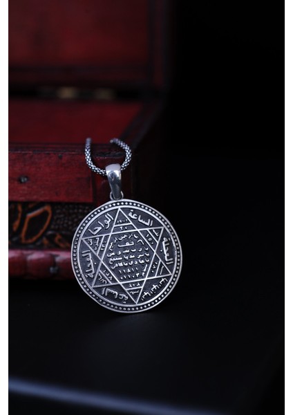925 Ayar Gümüş Özel Tasarım Oval Süleyman Mührü Model Erkek Kolye