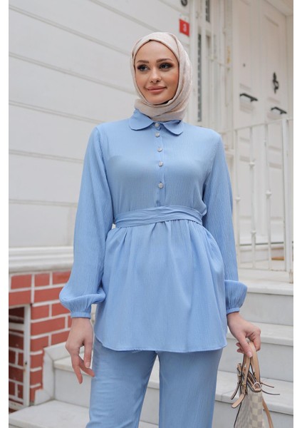 Taş Düğme Detaylı Takım Bebe Mavisi fiyatları