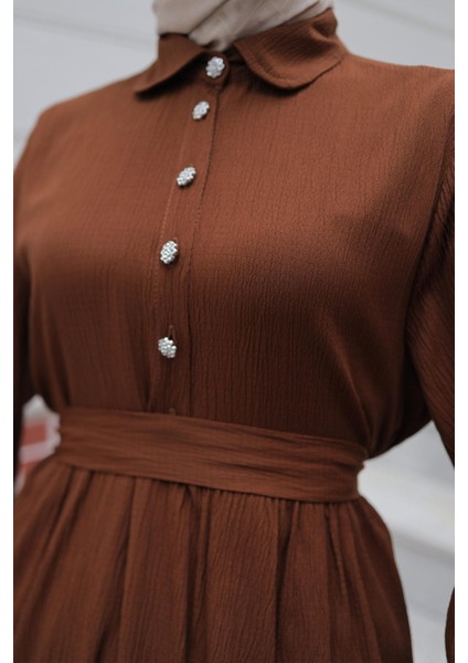 Taş Düğme Detaylı Takım Kahverengi indirimleri