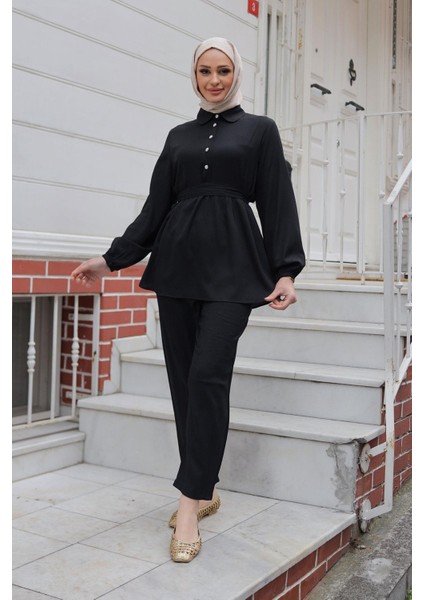 Taş Düğme Detaylı Takım Siyah fırsatları