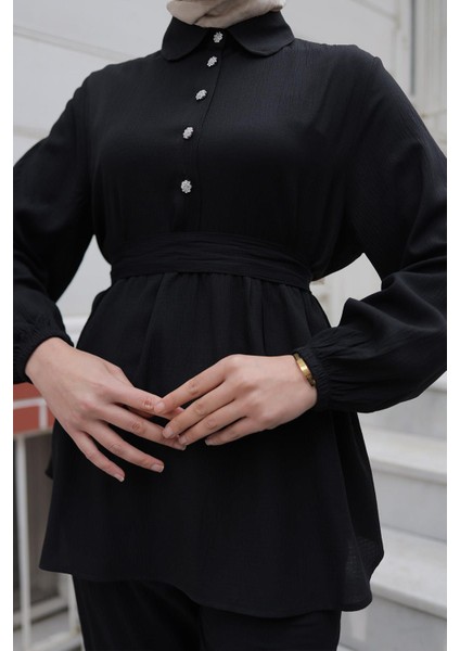 Taş Düğme Detaylı Takım Siyah indirimleri