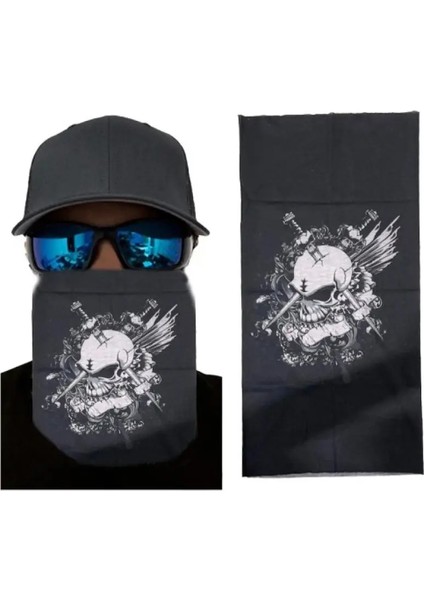 Siyah Beyaz Kafatası Baskılı Boyunluk ( Baf, Bandana) 25x48 Cm