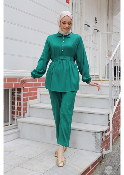 Taş Düğme Detaylı Takım Yeşil modelleri